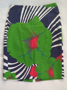 J.Crew Floral Print Pencil Skirt in Green & Navy